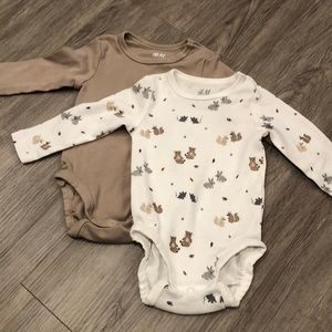 2 pack woodland animal print onesies baby boy